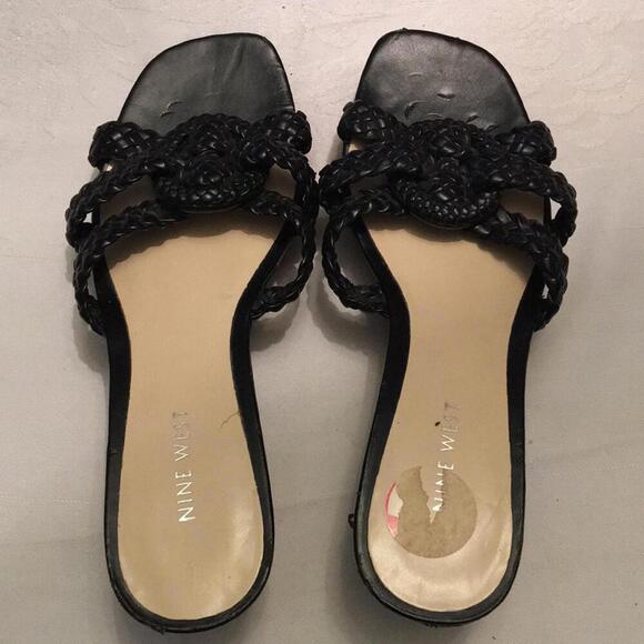 Nine West black wedge slide on sandal shoe 7.5 - Picture 2 of 8